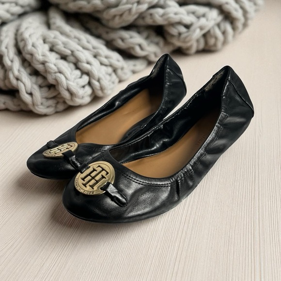 Tommy Hilfiger Black Leather Ballet Flats – Women’s Size 7 - Picture 1 of 7